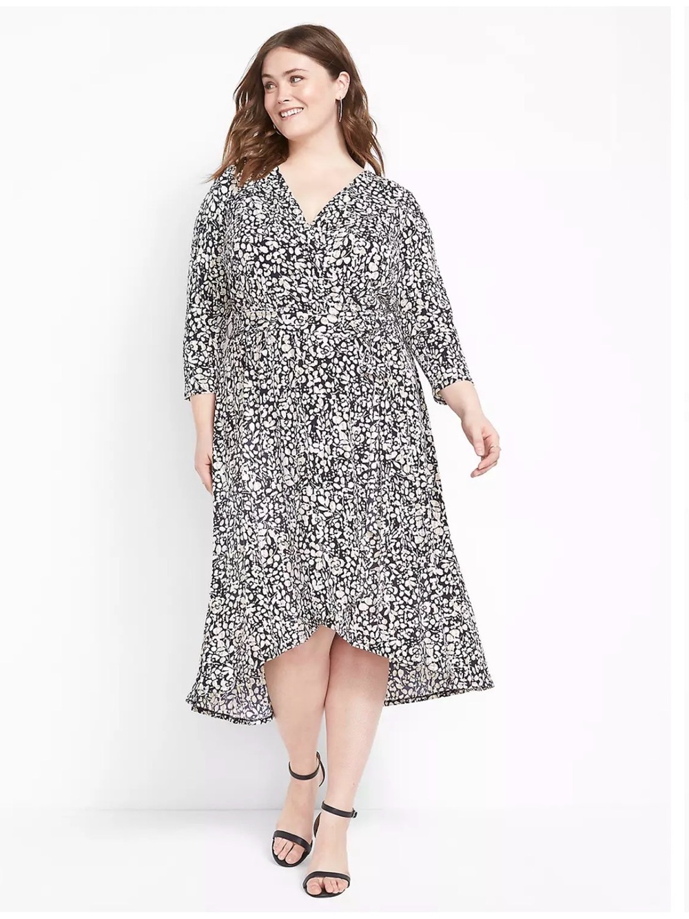 Black & White Floral Wrap Midi Dress from Lane Bryant - Size 22/24